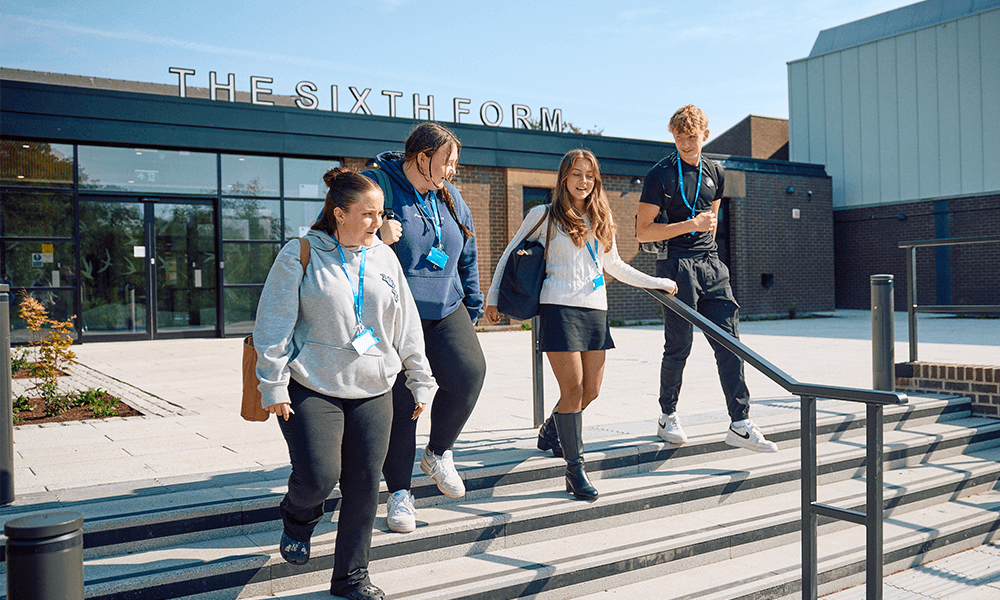 Barrow Sixth Form College exterior shot of students